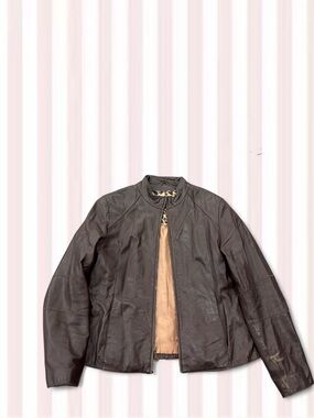 Wilsons Leather Dark Brown Bomber Jacket with Tan Lining